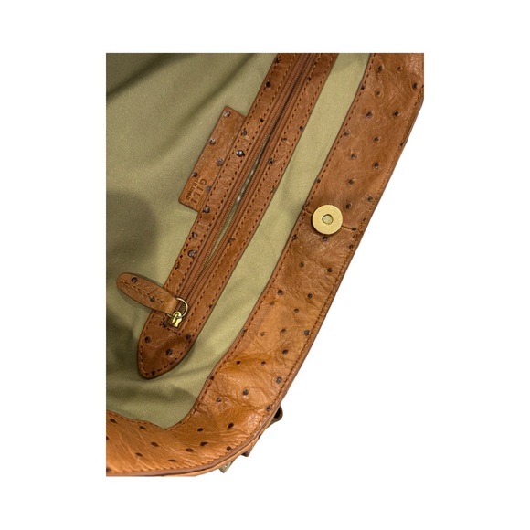 Vintage GILI ostrich leather extra large shoulder or tote bag - embossed tan - Picture 8 of 11
